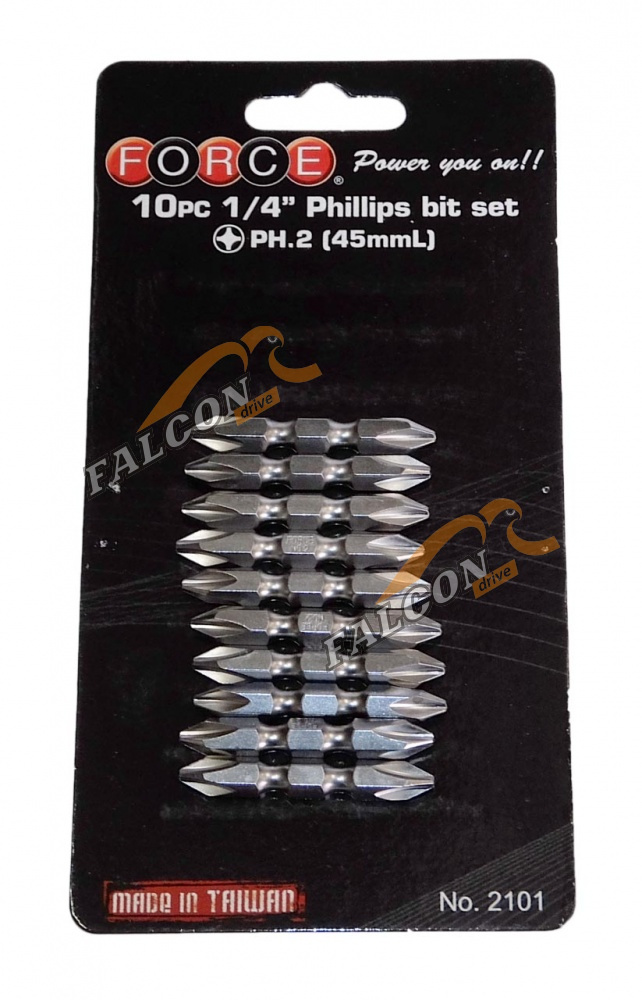 Вставки набор Phillips 1/4" РН.2 L 45 мм 10 пр (Force) 2101