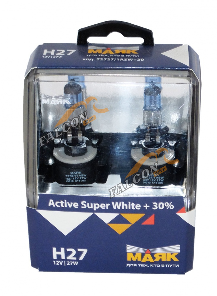 Лампа галог H27 12V27W+30% (Маяк) Active Super White к-т2шт 72727/1ASW+30
