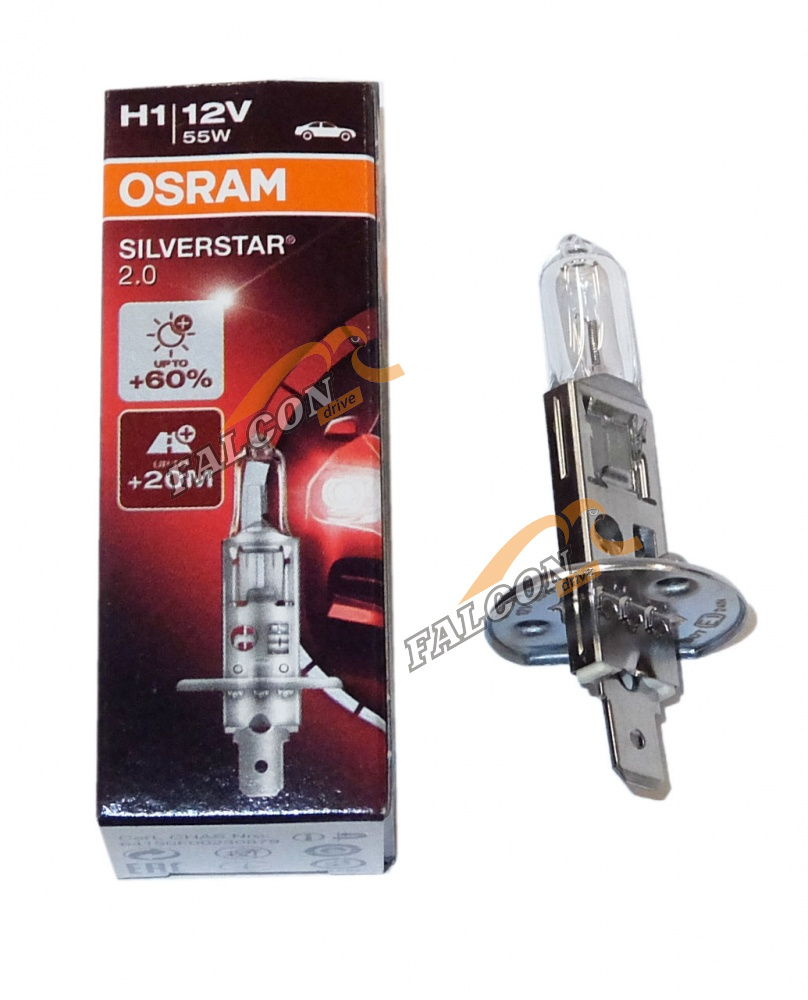 Лампа галог H1 12V55W+60% (Osram) SILVERSTAR 2.0 64150SV2 P14.5s  2шт