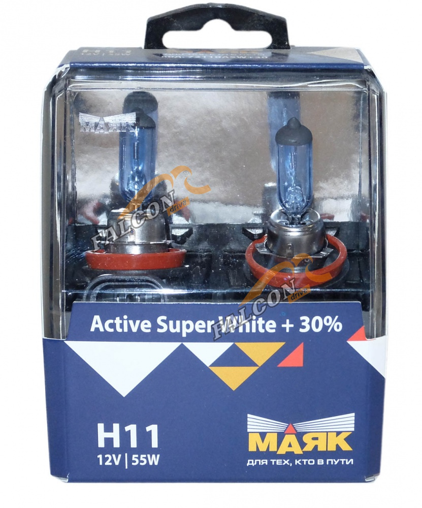 Лампа галог H11 12V55W+30% (Маяк) Active Super White к-т2шт 72110ASW+30  