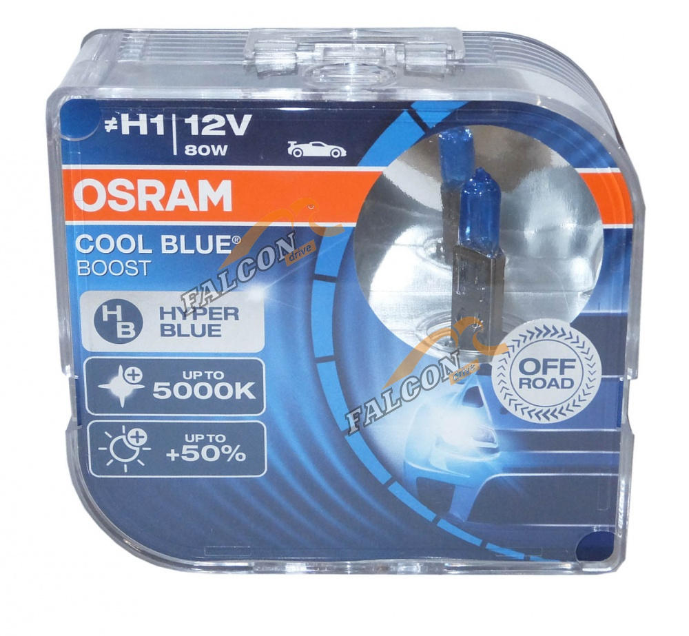 Лампа галог H1 12V55W+50% (Osram) 5000K COOL BLUE BOOST евробокс,2шт белая  62150CBB2
