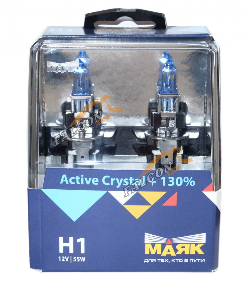 Лампа галог H1 12V55W+130% (Маяк) Active Crystal к-т2шт 72120AC+130 