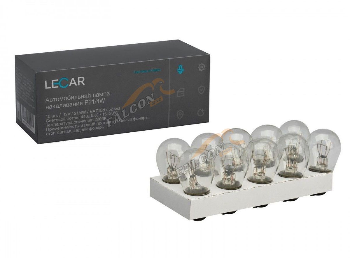 Лампа 12V21/4W (LECAR) BAZ15D (стоп+габариты смещ цокольз/х) упаковка 10 шт. P21/4W