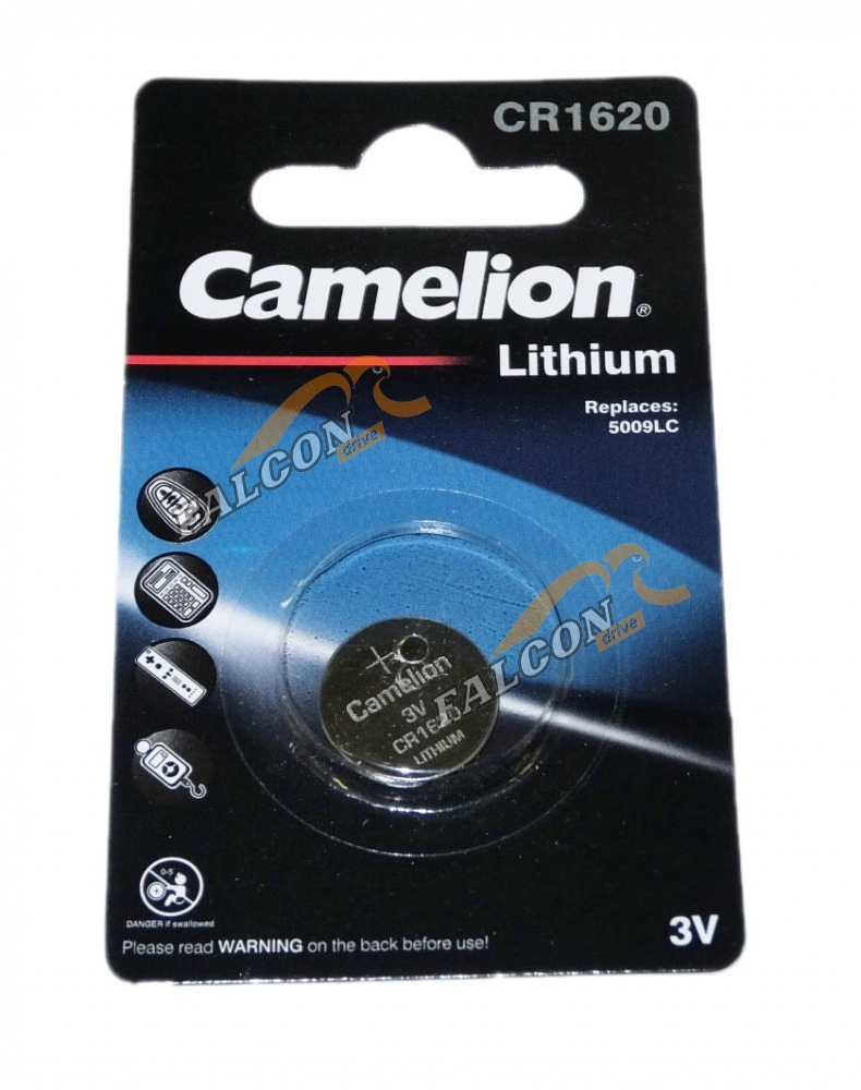 Батарейка CR1620 (Camelion) 3V lithium (CR1620-BR5) 1шт. блистер таблетка