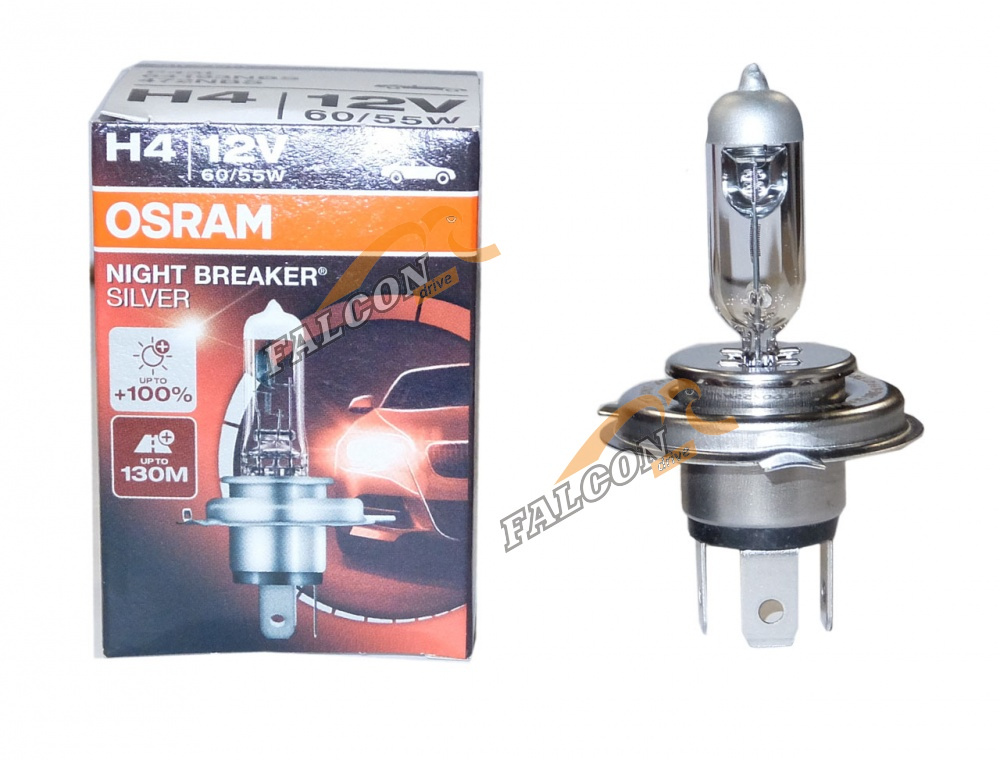 Лампа галог H4 12V60/55W+100% (Osram) NIGHT BREAKER SILVER 64193NBS P43t