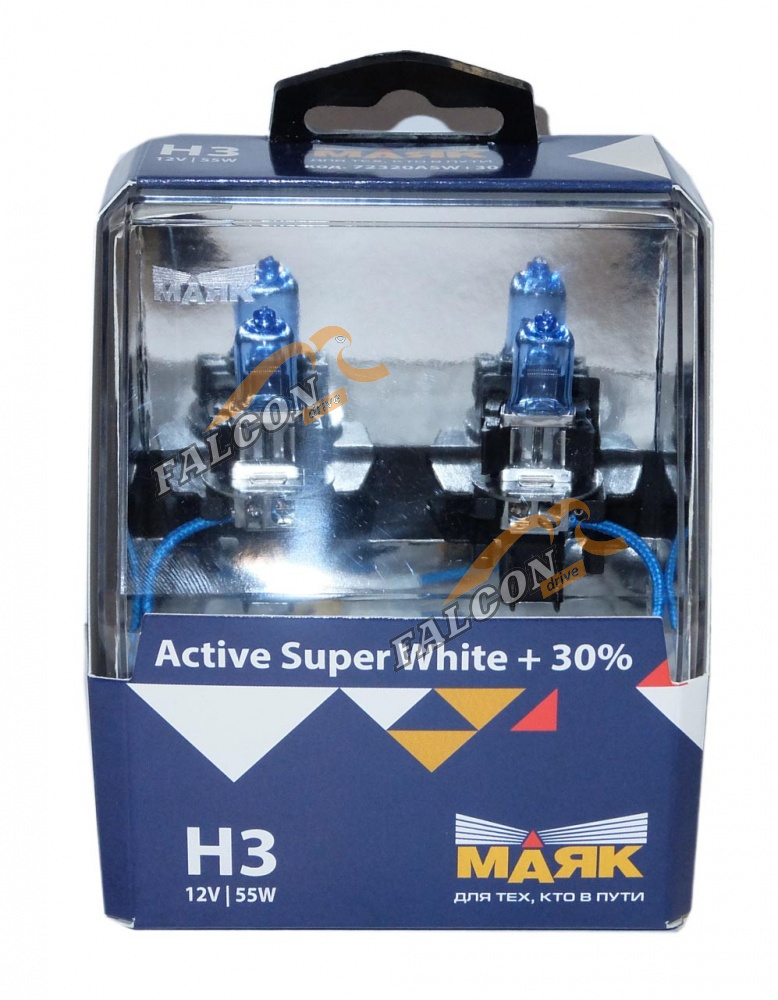 Лампа галог H3 12V55W+30% (Маяк) Active Super White к-т 2шт 72320ASW+30  