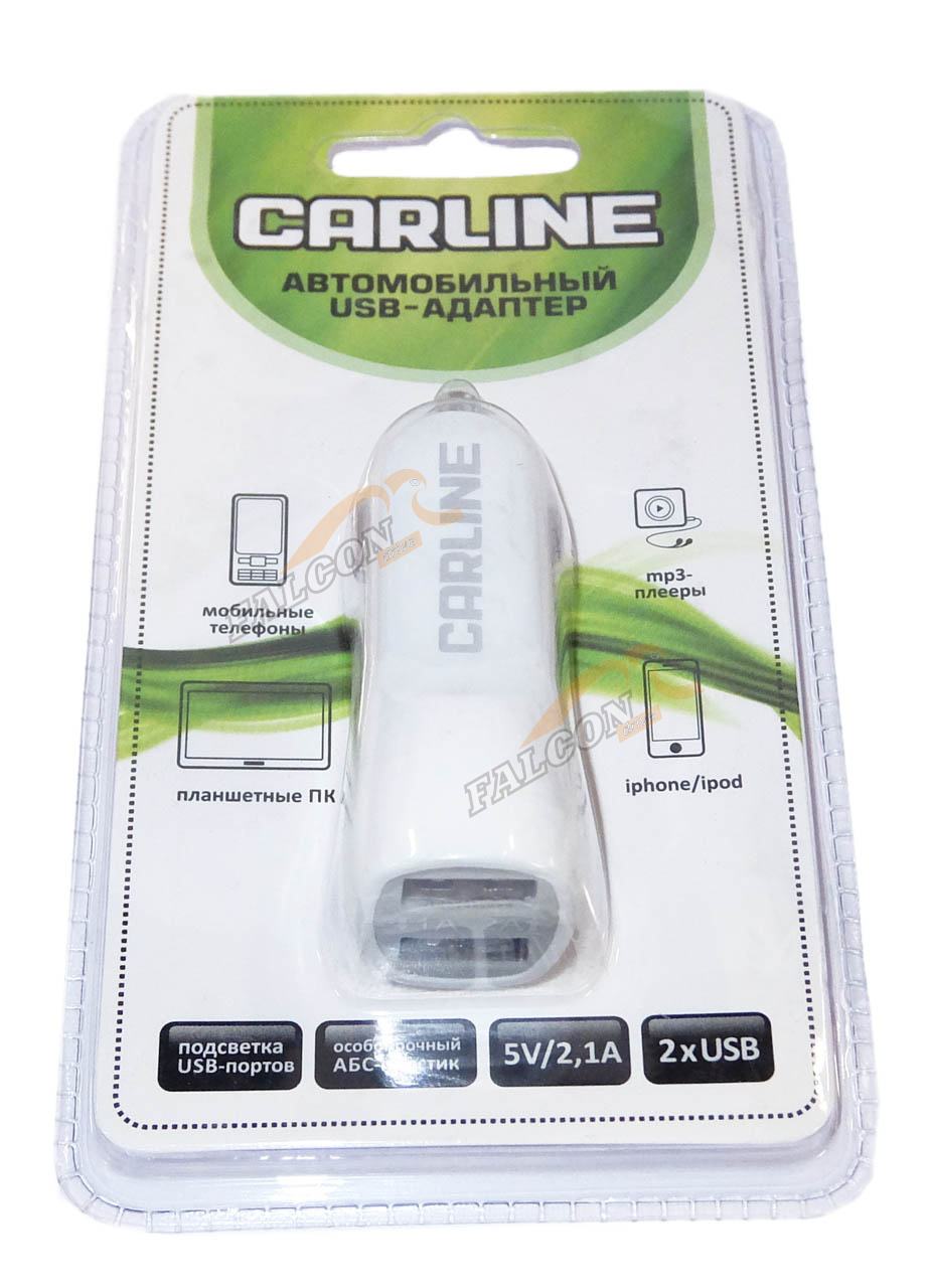 Зарядка USB в прикуриватель (CarLine) 12V/24V 2xUSB 1A-2.1A Белый CH-2UW