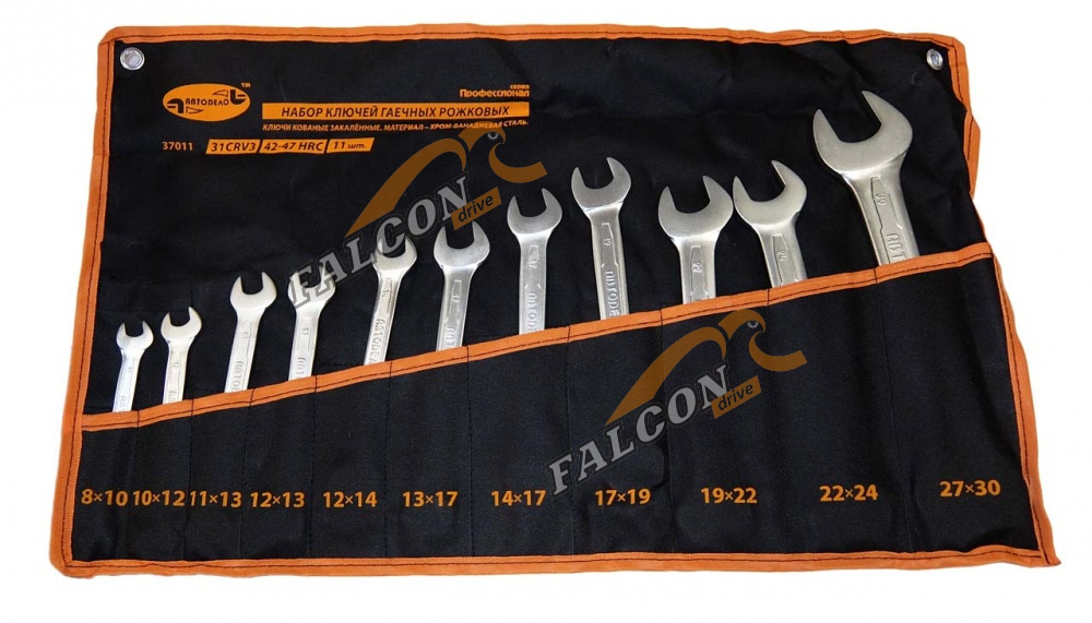 Набор ключей рожков 11 пр (8x10 - 27x30) (АвтоДело) Professional сумка (10863) 37011