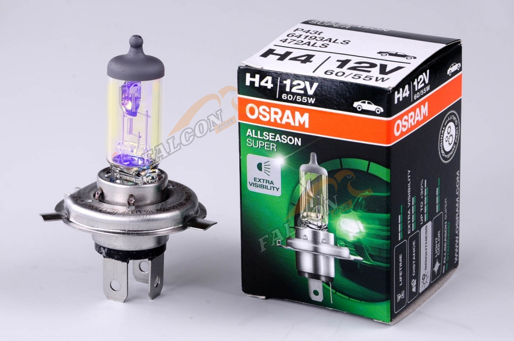 Лампа галог H4 12V60/55W+30% (Osram) 3000K ALLSEASON SUPER  64193ALS  всепогодная шт