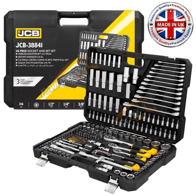 Набор инструмента 216 пр (JCB) 1/2" 3/8" 1/4" 6 гр (4-32мм) JCB-38841