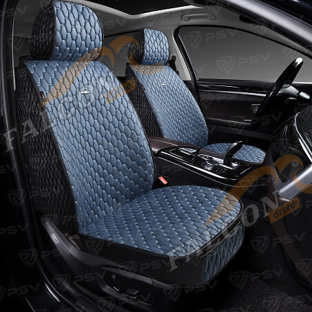 Чехлы-накидки 5D (PSV) Skin 2 FRONT (Синий/Синяя строчка), на передние сиденья, мокрая кожа