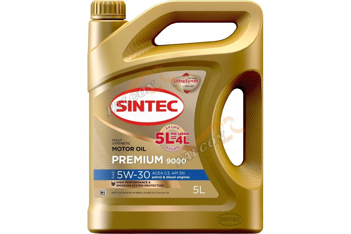А/масло SINTEC Premium 9000 5W30 синт 5л API SN ACEA C3 Акция 5л по цене 4л