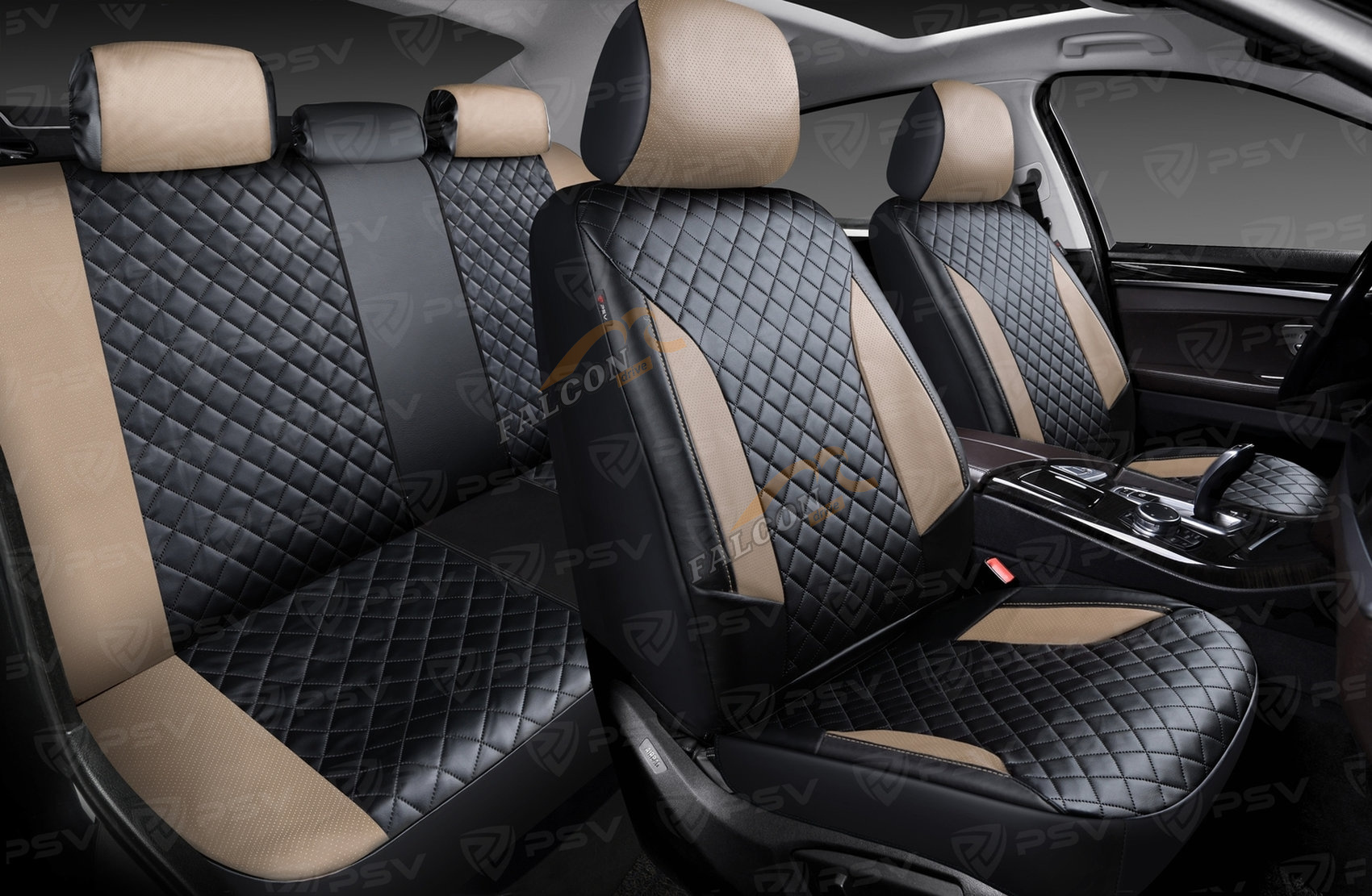 Чехлы L (PSV) King NEXT экокожа+терморомб Чёрный-Бежевый