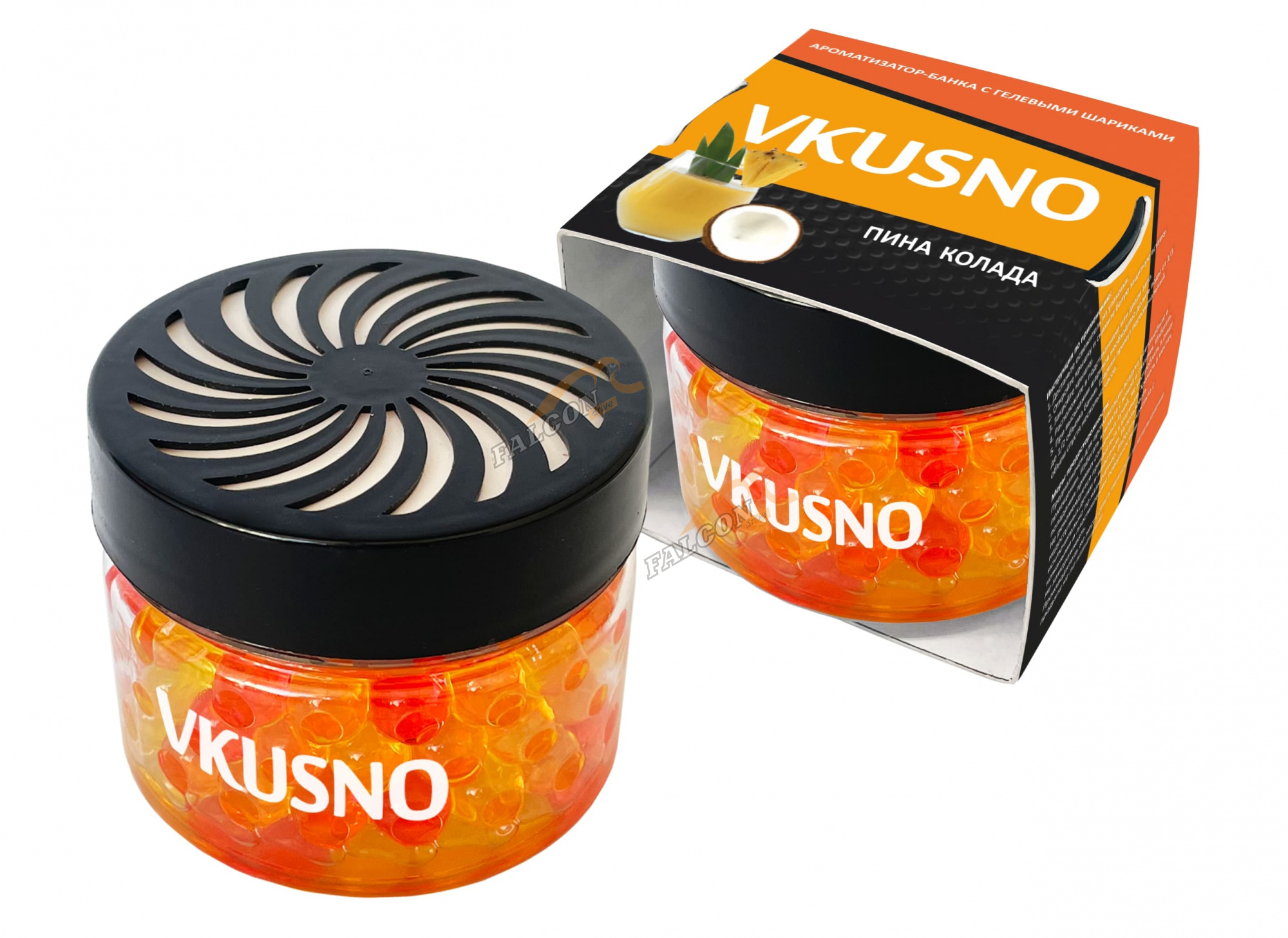 Ароматизатор на панель гель (Vkusno) банка с гелевыми шариками Пина колада
