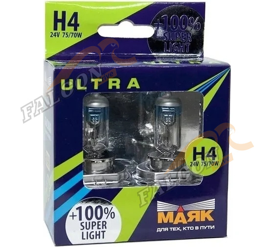 Лампа H4 галог 24V75/70W+100% (Маяк) ULTRA к-т 2шт