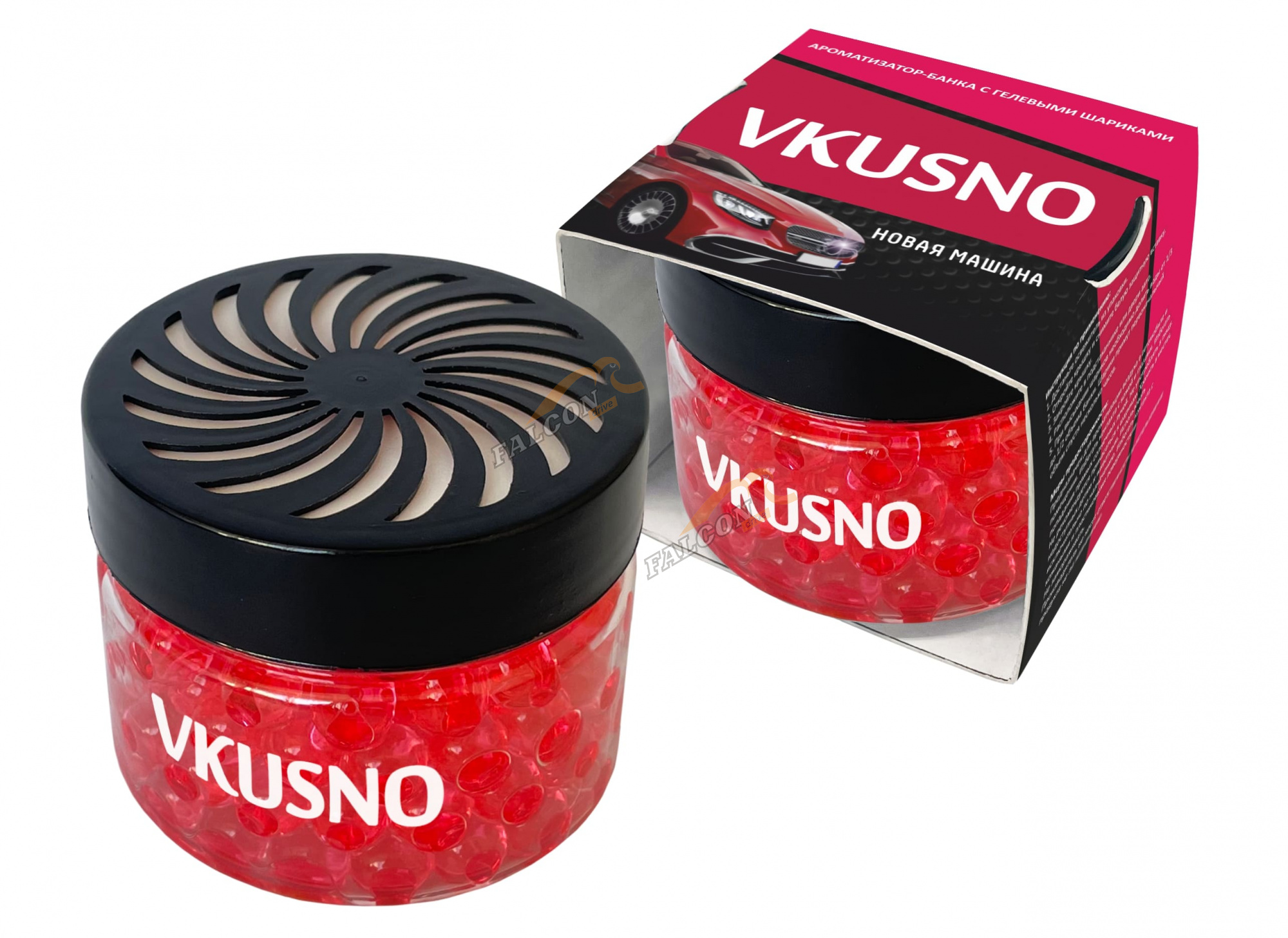 Ароматизатор на панель гель (Vkusno) банка с гелевыми шариками Новая машина