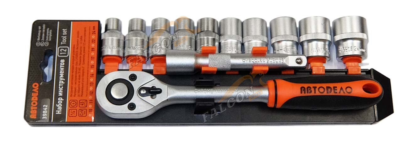 Головки набор 1/2" 6 гр 12 пр (АвтоДело) с трещоткой холдер (14559) 39842