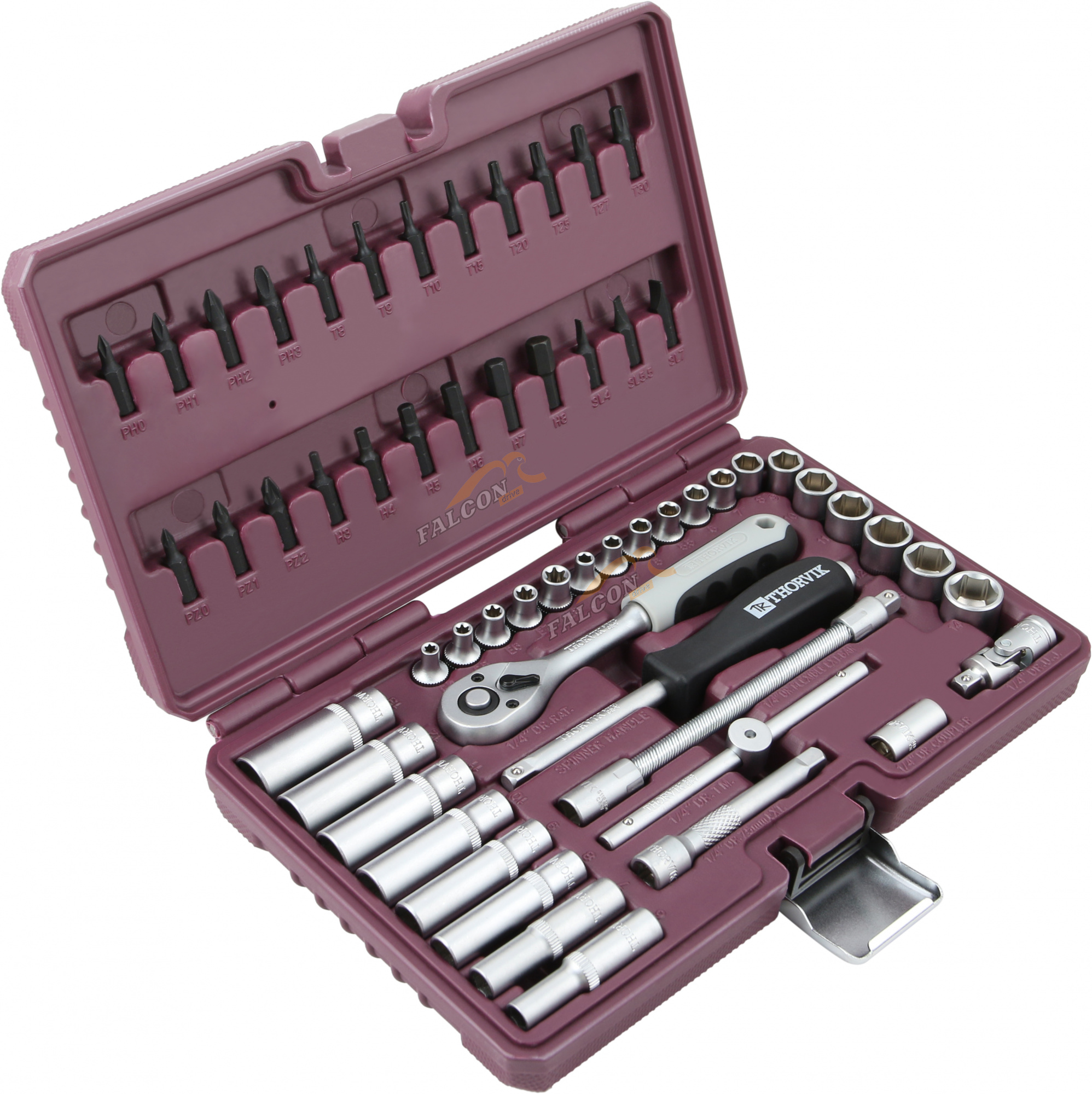 Головки набор 1/4" 6 гр 57 пр (THORVIK) с трещот