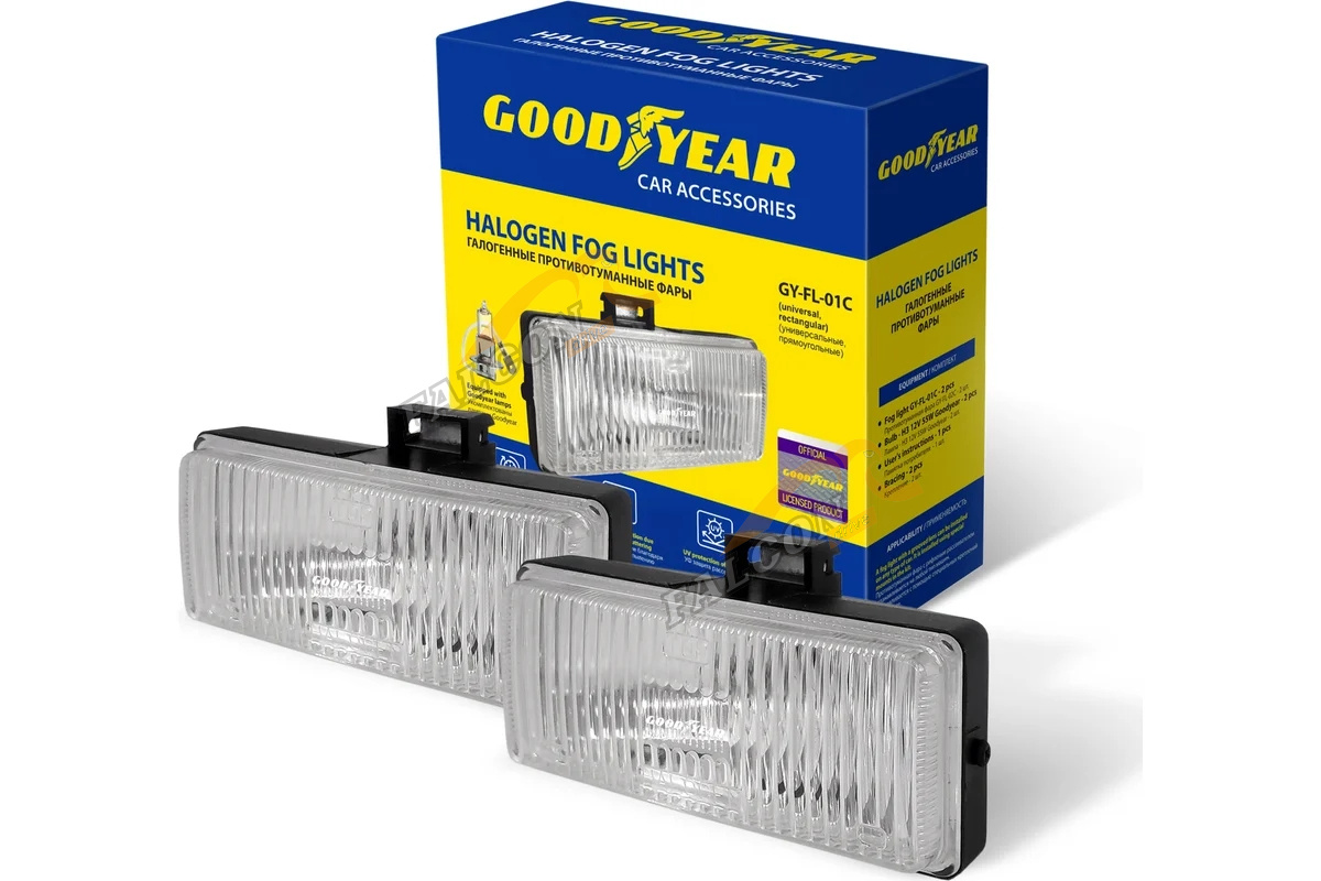 Фара противот прямоуг  (Goodyear ) с ламп. Н3, к-кт 2шт GY-FL-01C