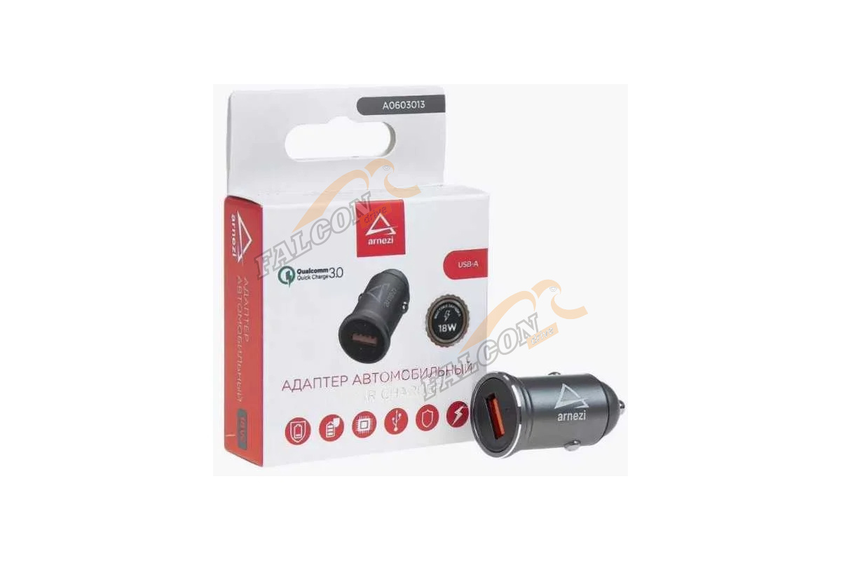 Зарядка "Адаптер USB в прикуриватель"  (Arnezi) 2,4A/5V 1хUSB 12/24V 18W QC3.0 A0603013