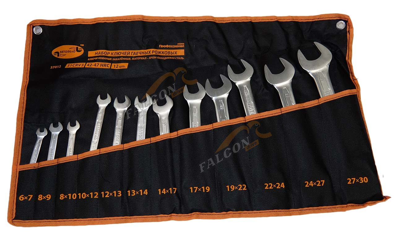 Набор ключей рожков 12 пр (6x7 - 27x30) (АвтоДело) Professional сумка (11592) 37012