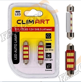 Светодиод 12V Т11х41мм 12LED (Clim Art) SV8.5 (C5W/41mm)/к-т 2 шт. салон, номер знак CLA00508