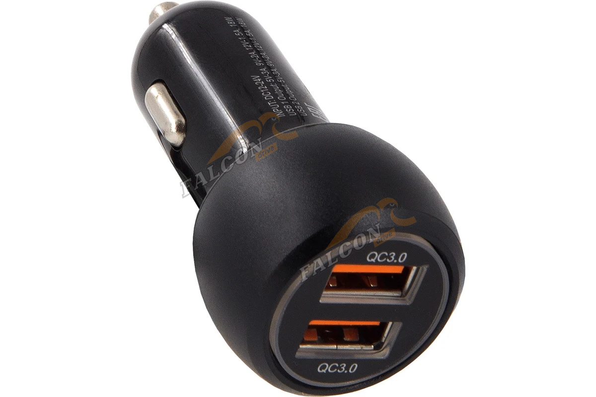Зарядка USB в прикуриватель (CarLine) 12V 2xUSB Quick Charge  Чёрный  CH-2QC
