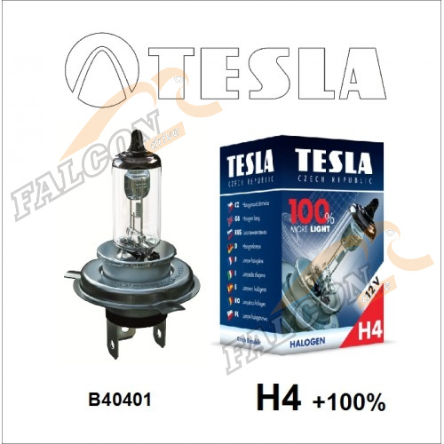 Лампа галог H4 12V60/55W+100% (Tesla) В40401 P43t