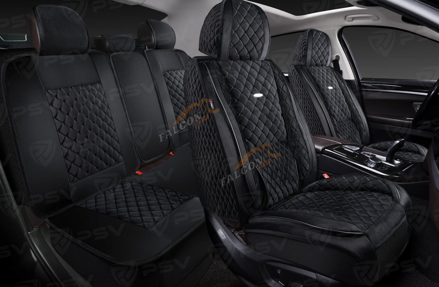 Чехлы-накидки 5D (PSV) Favorit Velur (Черный/Черная строчка), комплект на весь салон, велюр