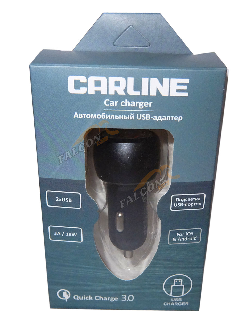 Зарядка USB в прикуриватель (CarLine) 12V 2xUSB Quick Charge  Чёрный  CH-2QC