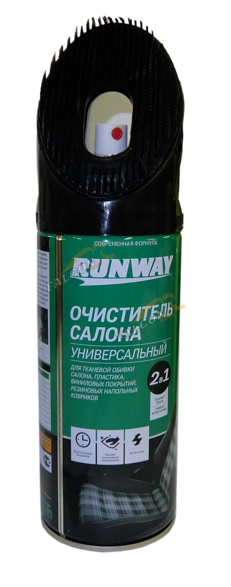 Очиститель обивки салона аэр пенный 450 мл (RUNWAY) со щеткой универс "2 в 1" 