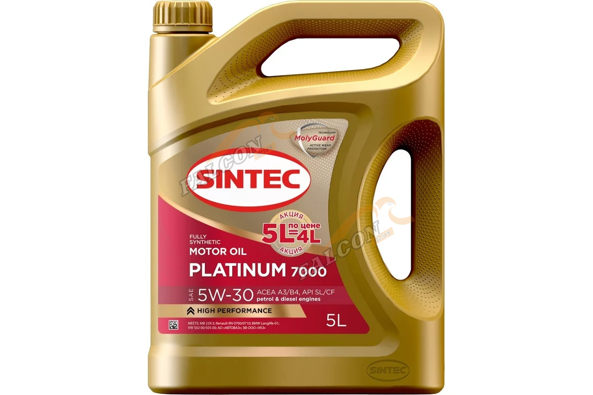 А/масло SINTEC Платинум 7000 5W30  API SL/CF ACEA A3/B4 5л Акция 5л по цене 4л
