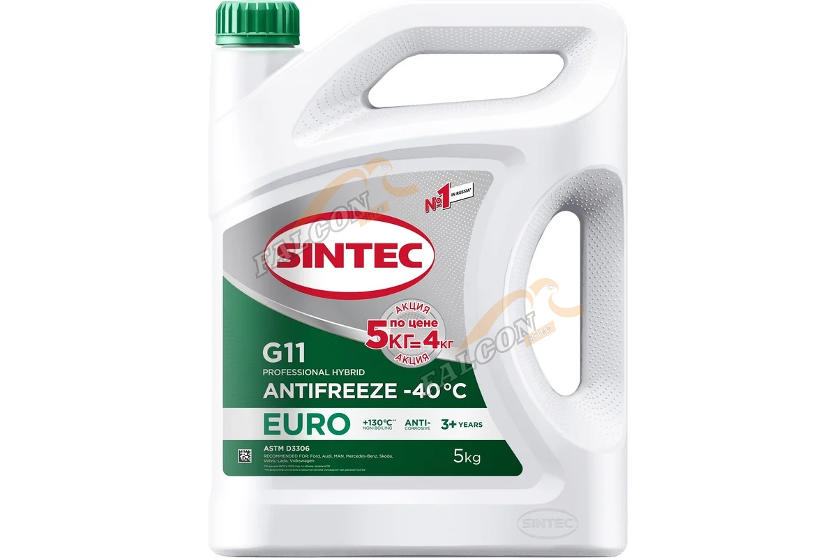 Антифриз Sintec Euro G-11 5кг green -40 Акция 5 кг по цене 4 кг