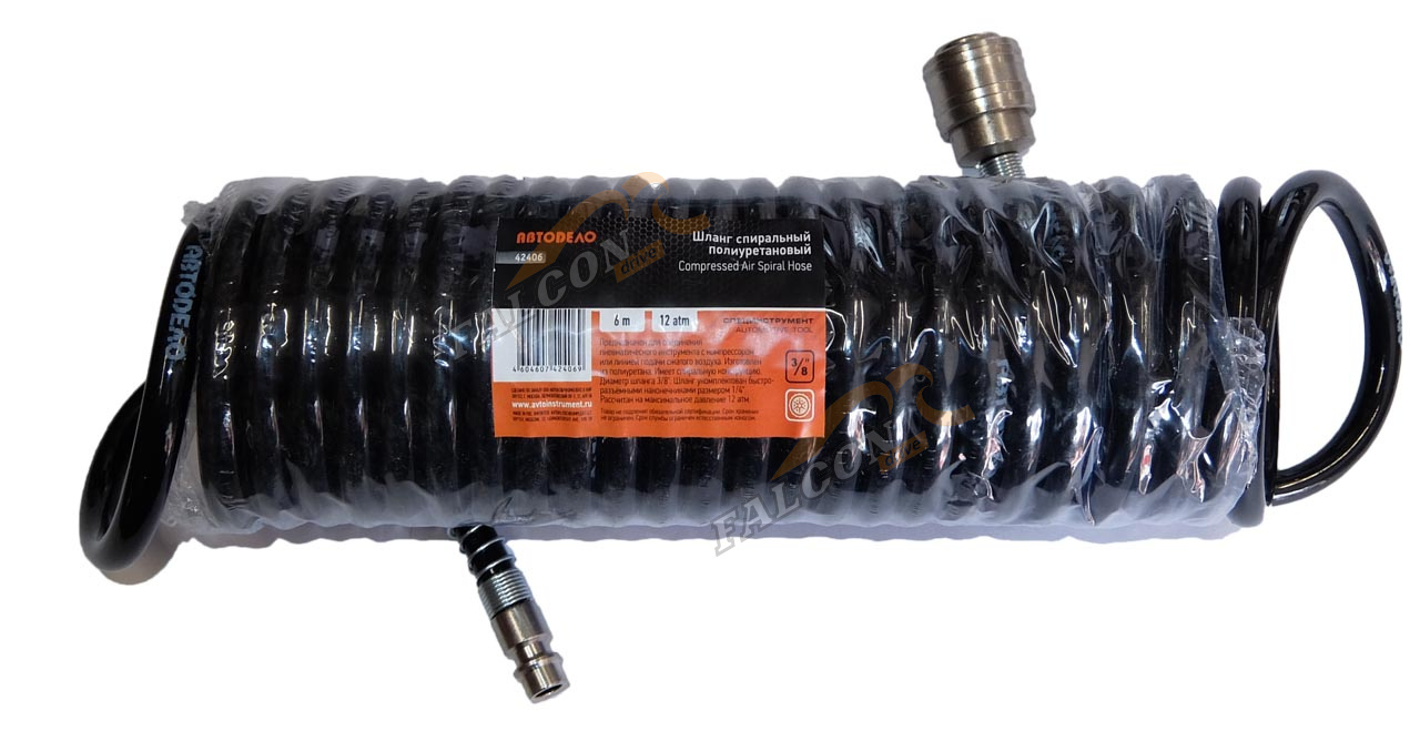 Шланг для пневмоинструмента спиральный L 6м 12 атм (АвтоДело) (14818) 42406