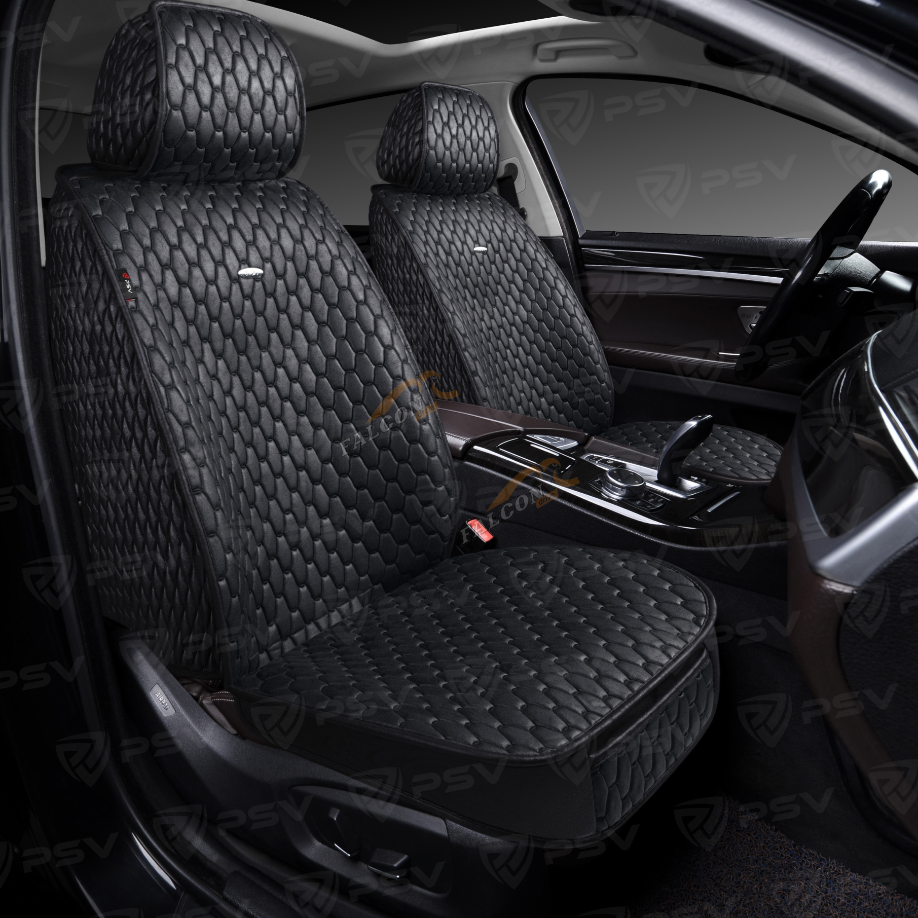 Чехлы-накидки 5D (PSV) Skin 2 FRONT (Чёрный/Чёрный строчка), на передние сиденья, мокрая кожа