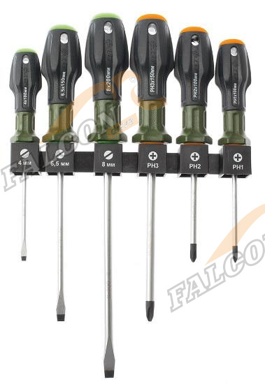 Отвертки набор c 3-х компонентной ручкой (шлиц 5х100 мм, 6х100 мм, 8х150 мм;  PH1х100 м) 6пр (ДТ)