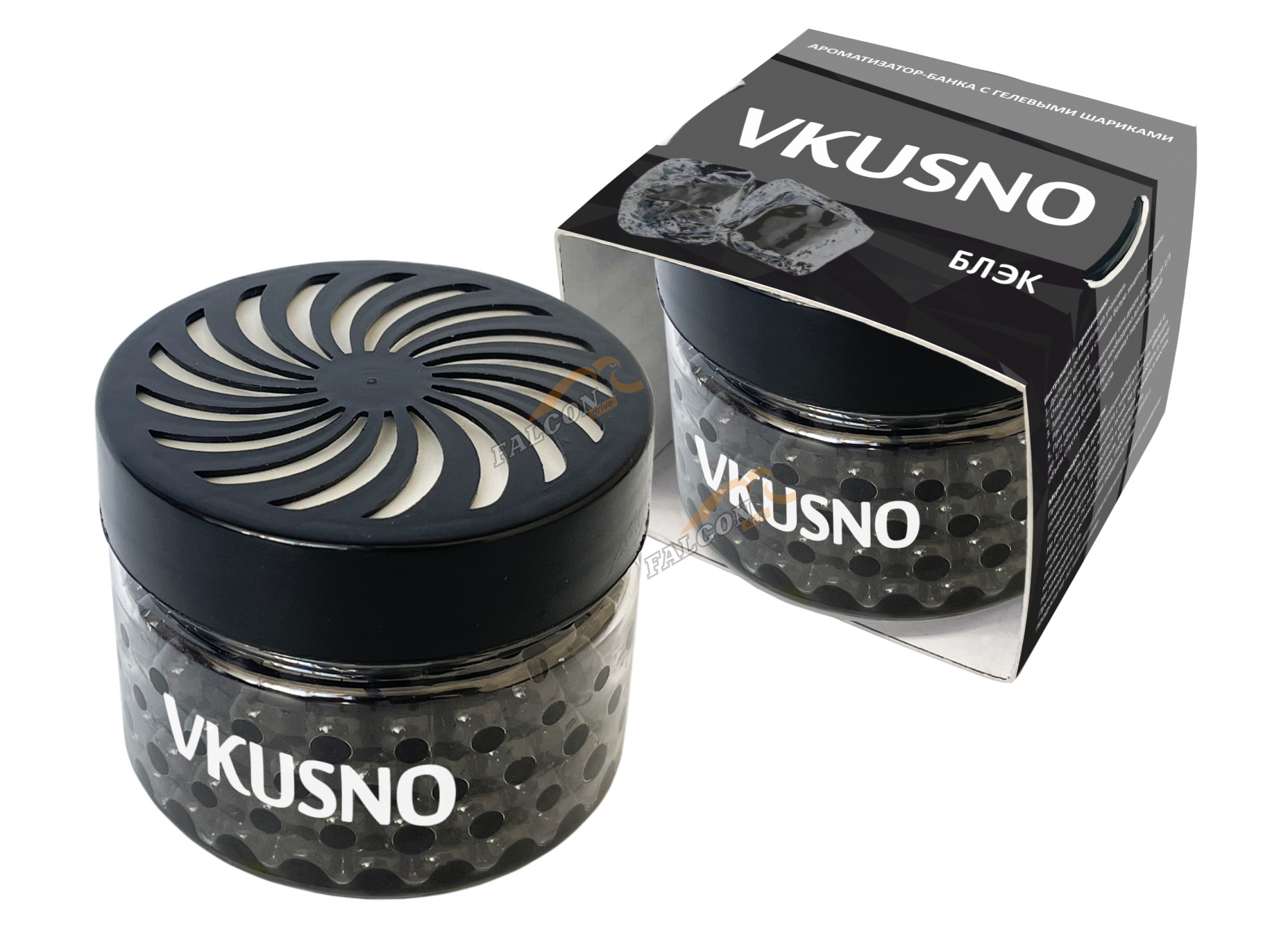 Ароматизатор на панель гель (Vkusno) банка с гелевыми шариками Блэк