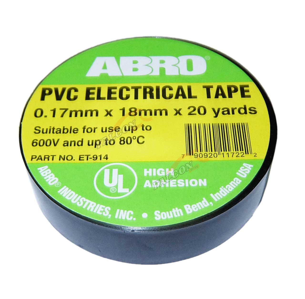 Изолента термостойкая 18мм*18,2м черная (ABRO)  ET-914-BLK-RW