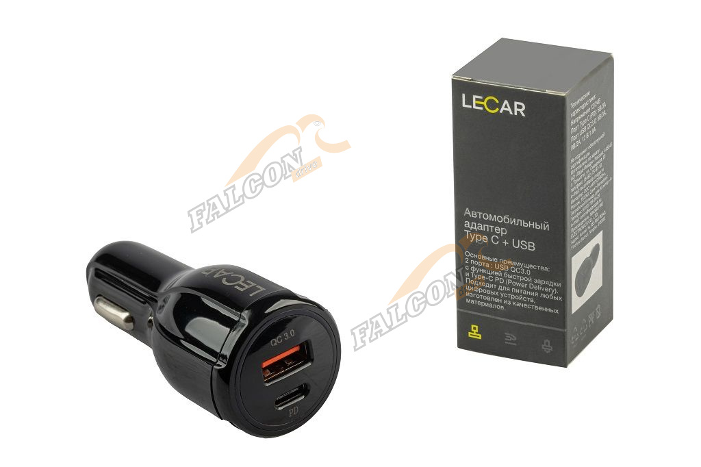 Зарядка "Адаптер USB в прикуриватель" (Лада-Имидж LECAR) 1хType C + 1хUSB 2.1А