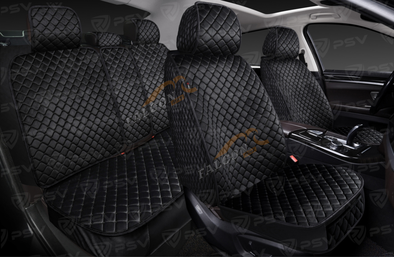 Чехлы-накидки 5D (PSV) V001EL (Чёрный/Чёрный строчка), на весь салон